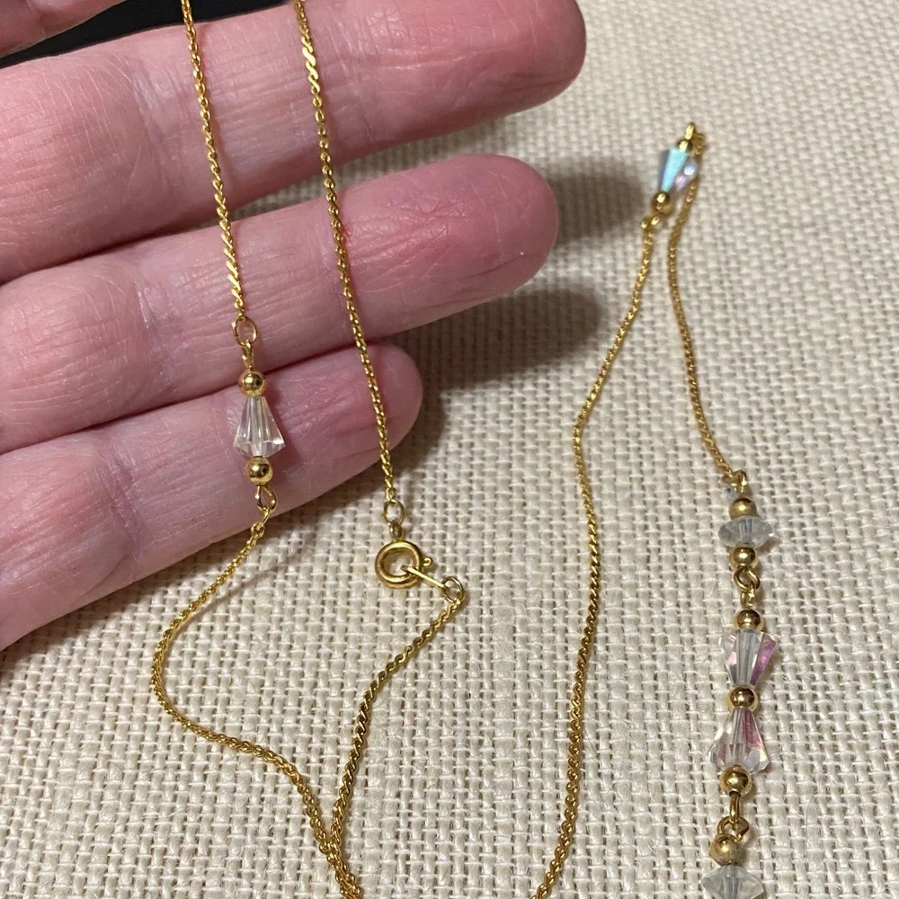 Vintage Gold and Crystal 32” chain Necklace